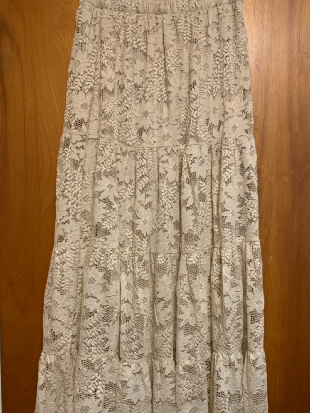 Daniel Rainn Cream Lace Tiered maxi skirt